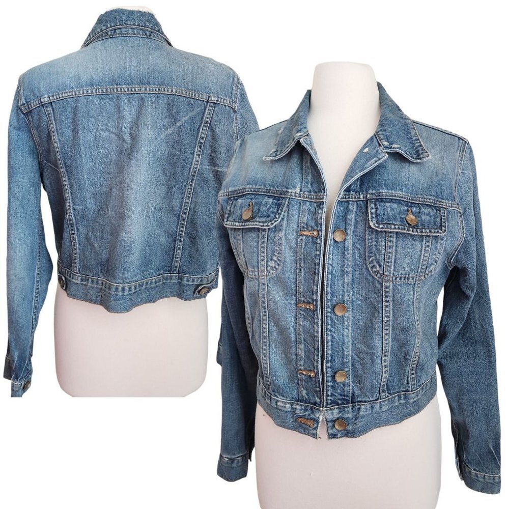 J. Brand Stretch Denim Crop Jacket Universe Wash size Large‎ Medium Wash